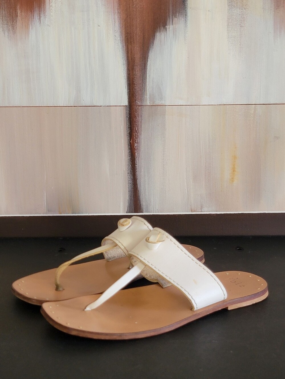 JOIE Baled White Leather Thong Sandals 36.5